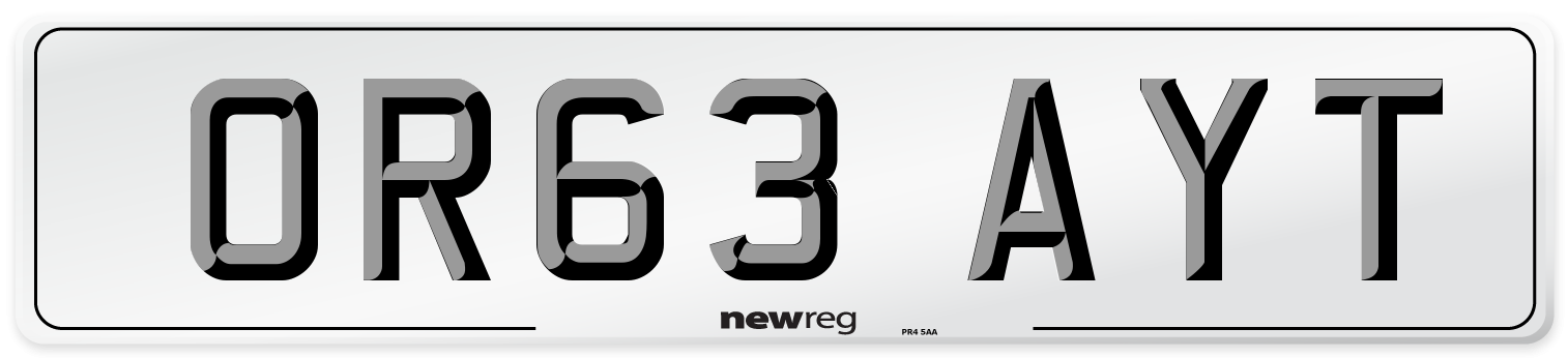 OR63 AYT Number Plate from New Reg